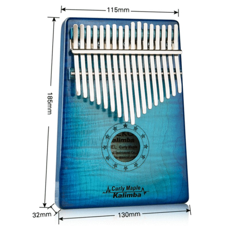 GECKO Curly Maple Kalimba 17 Key Blue Color